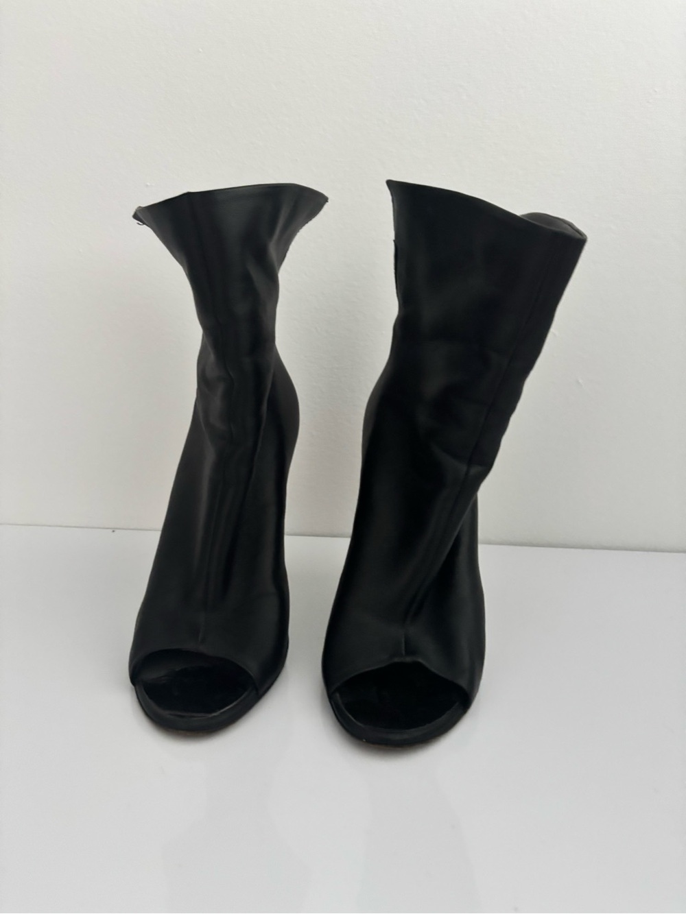 Giuseppe Zanotti Black Peep-Toe Mid-Calf Stretch Boots